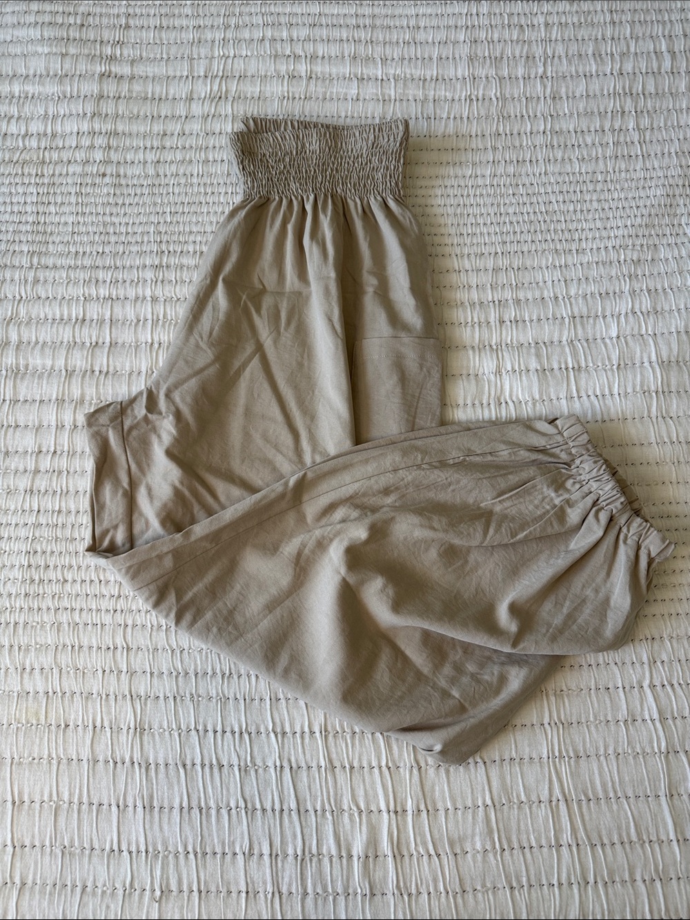 Smocked-Waist Wide Leg Joggers - Taupe Beige